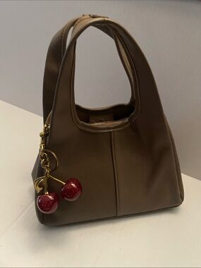 Compact Mini Tote Bag in Brown with Cherry Charm